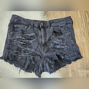 American Eagle vintage high rise black distressed festival shorts size 8